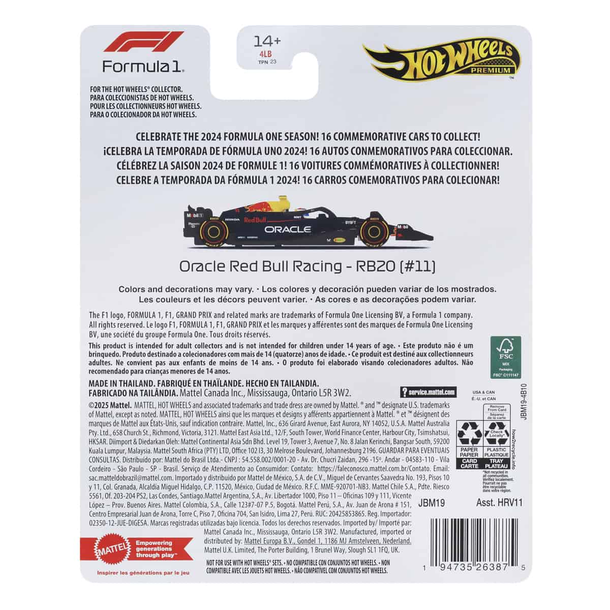 Đồ Chơi Mô Hình Siêu Xe Đua F1 Oracle Red Bull Racing HOT WHEELS HRV11
