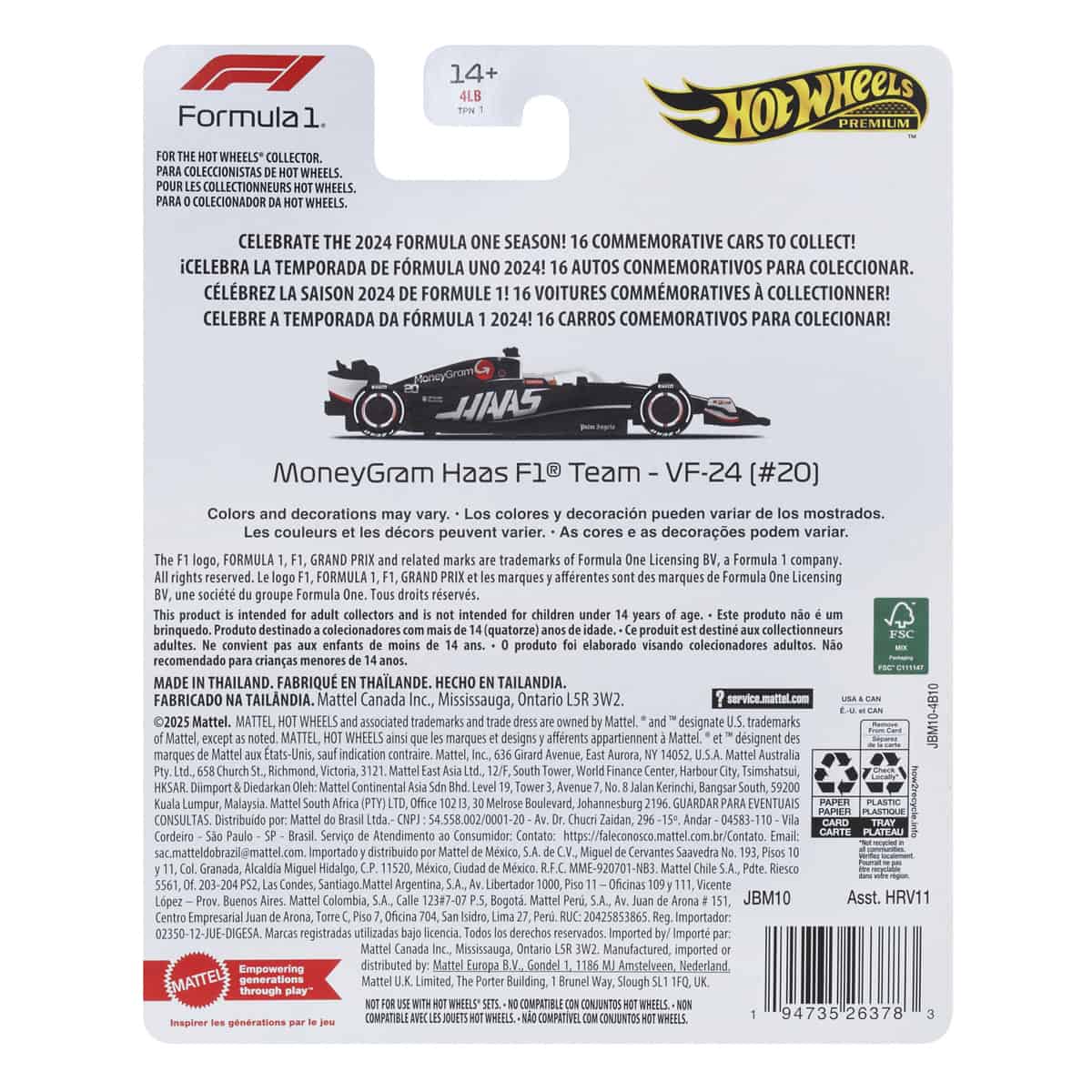 Đồ Chơi Mô Hình Siêu Xe Đua F1 Team Moneygram Haas F1 HOT WHEELS HRV11