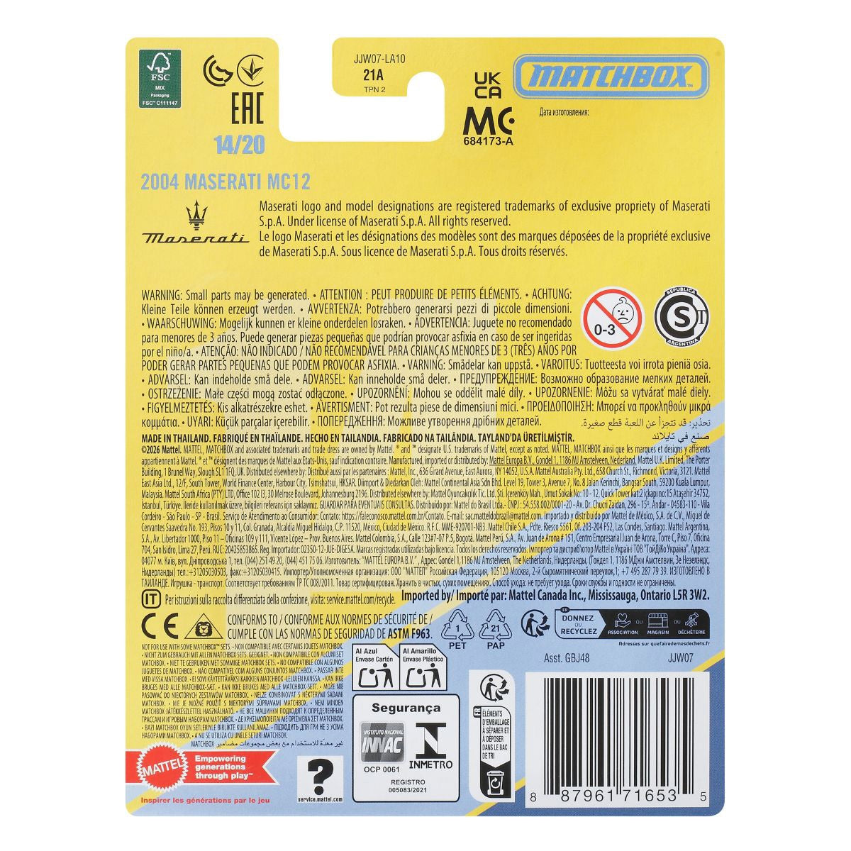 Đồ Chơi Siêu Xe Maserati MC12 2004 MATCHBOX JJW07/GBJ48