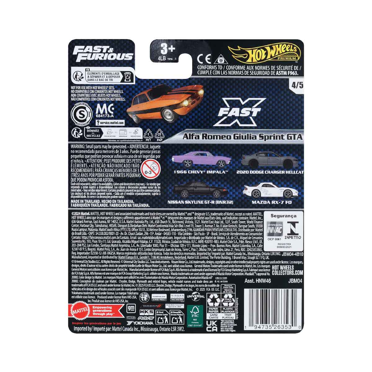 Đồ Chơi Siêu Xe Premium Fast&Furious Alfa Romeo Giulia Sprint GTA HOT WHEELS HNW46