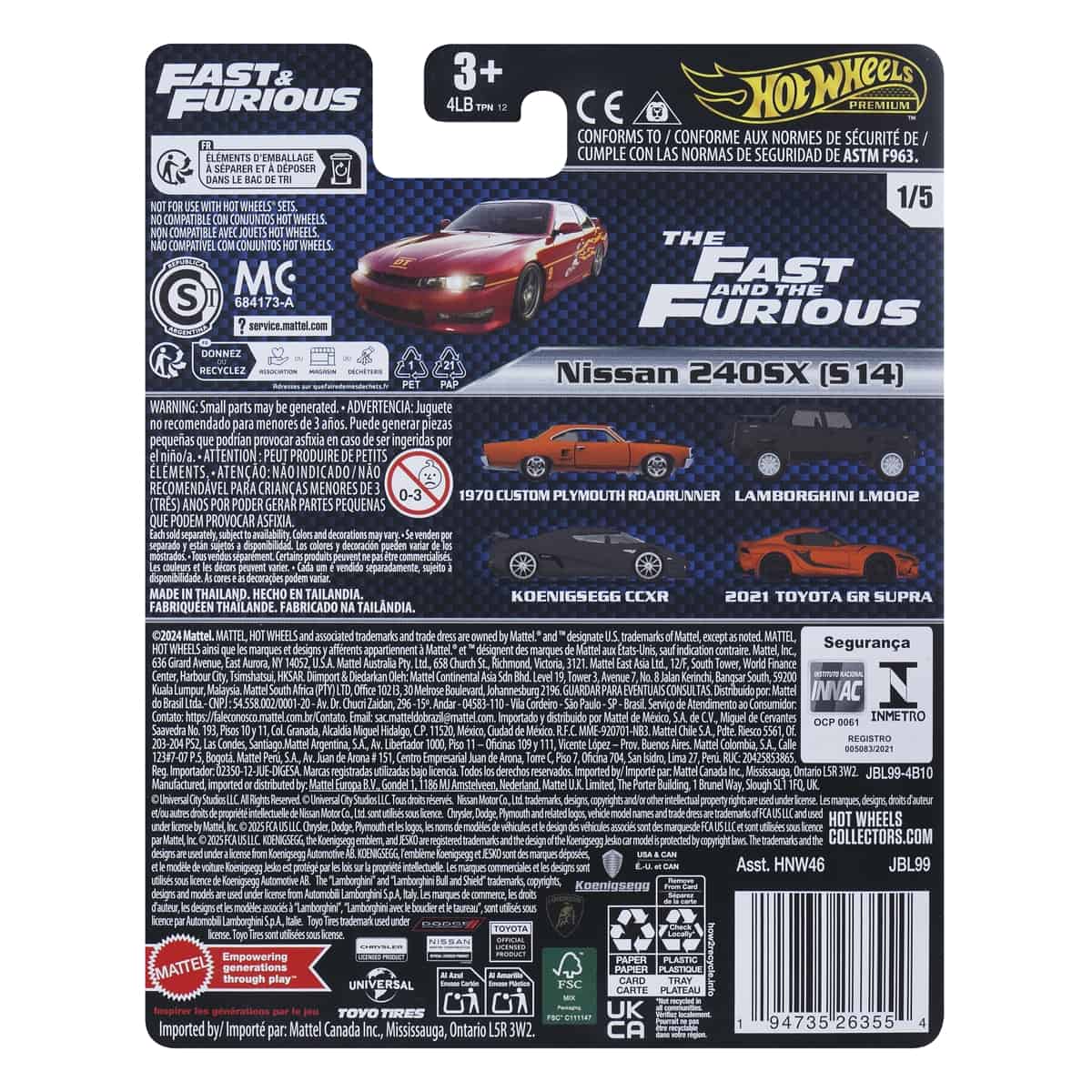 Đồ Chơi Mô Hình Siêu Xe Premium Fast&Furious Nissan 240SX (S14) HOT WHEELS HNW46