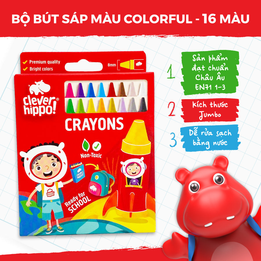 Bộ Bút Sáp Màu Colorful - 16 màu CLEVER HIPPO CRAYON1601