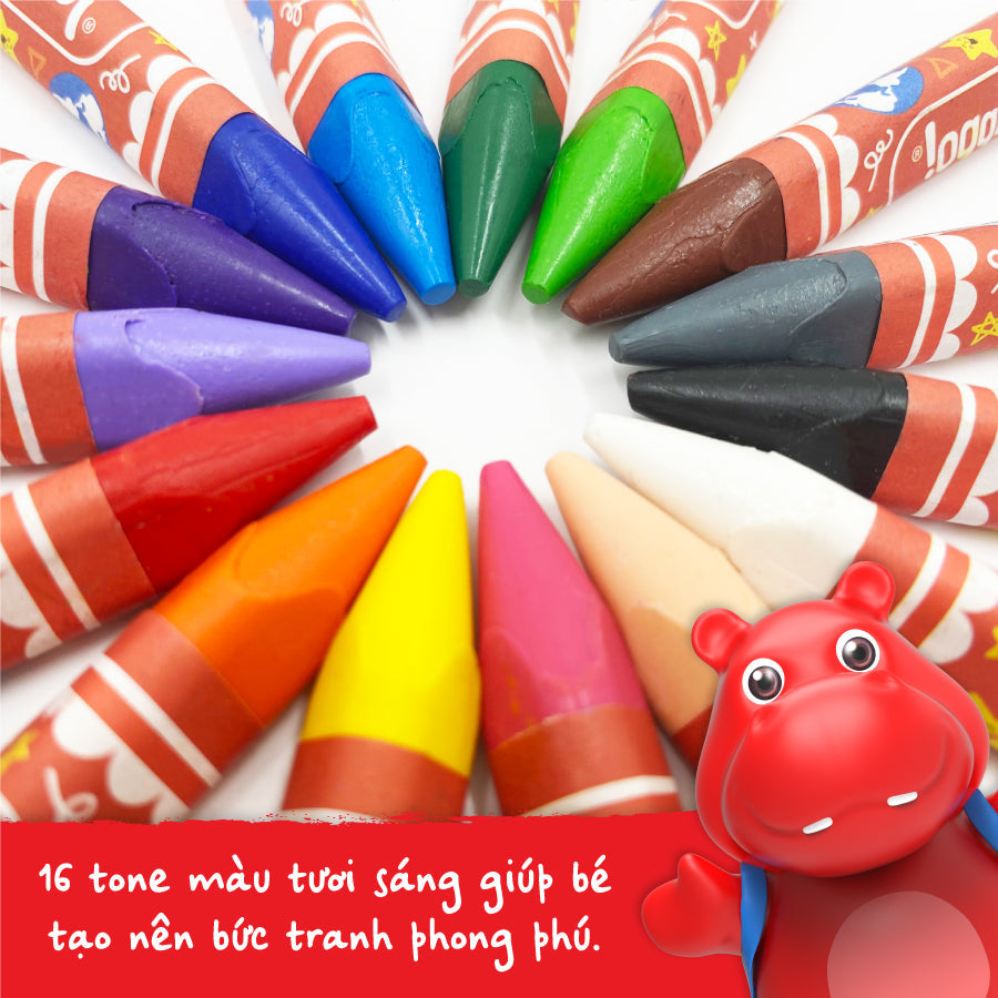 Bộ Bút Sáp Màu Colorful - 16 màu CLEVER HIPPO CRAYON1601
