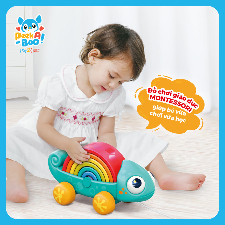 Đồ chơi tắc kè cầu vồng phát triển tư duy cho bé PEEK A BOO PAB035