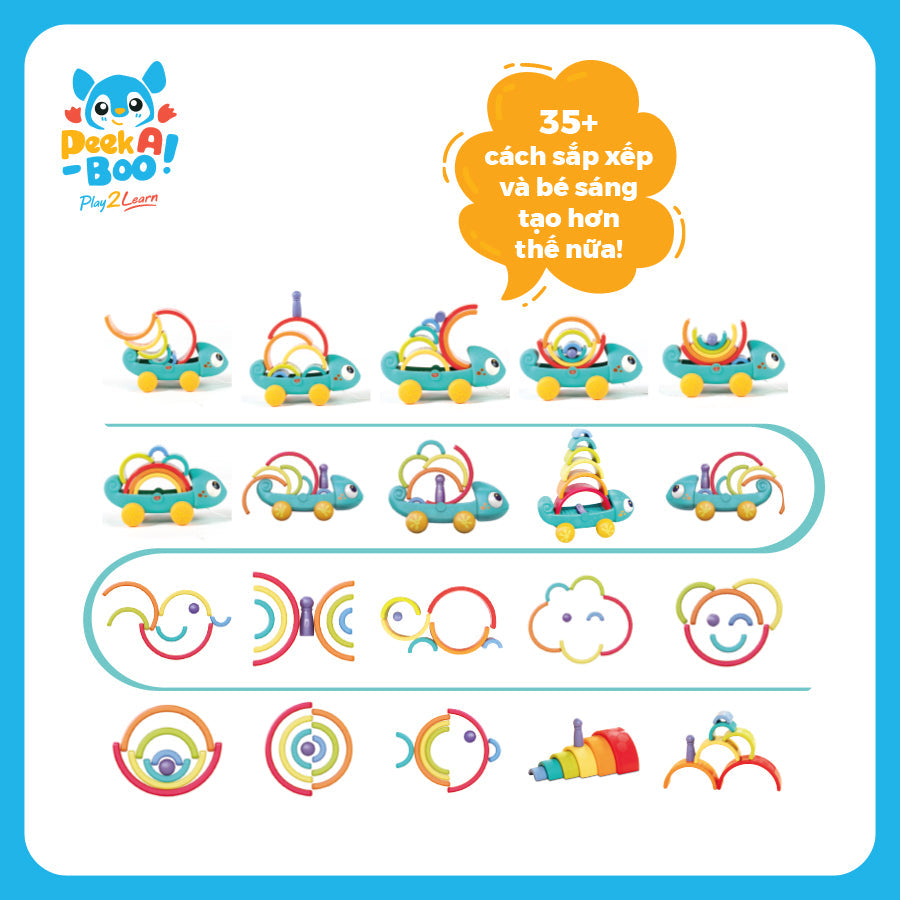 Đồ chơi tắc kè cầu vồng phát triển tư duy cho bé PEEK A BOO PAB035