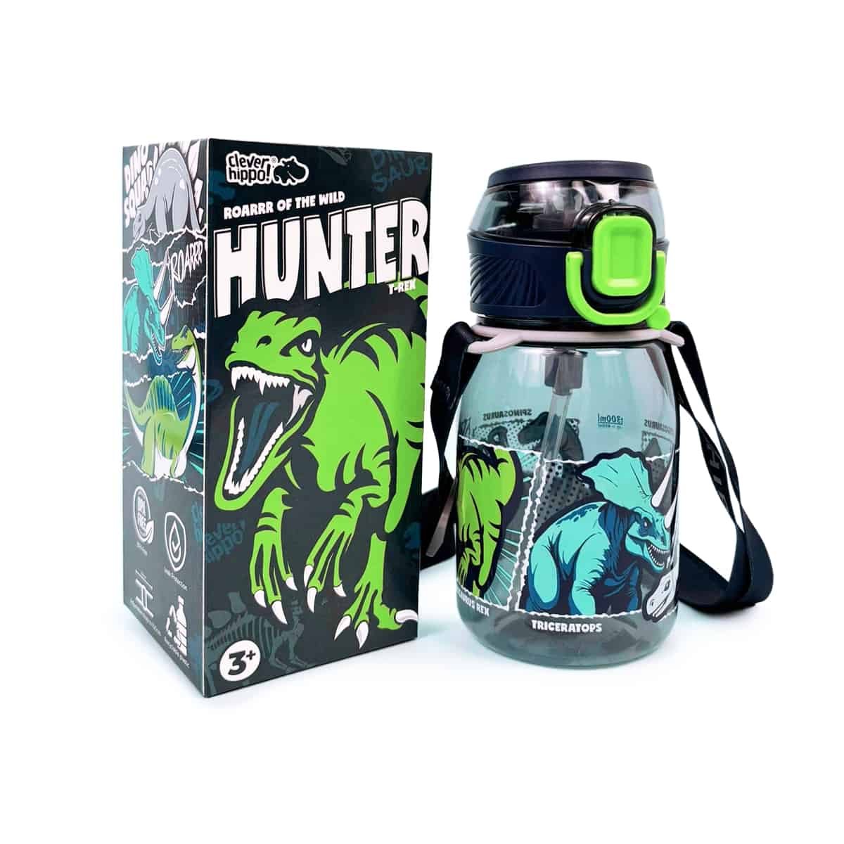 Bình Nước Có Dây Đeo Dino Warriors CLEVERHIPPO WB03