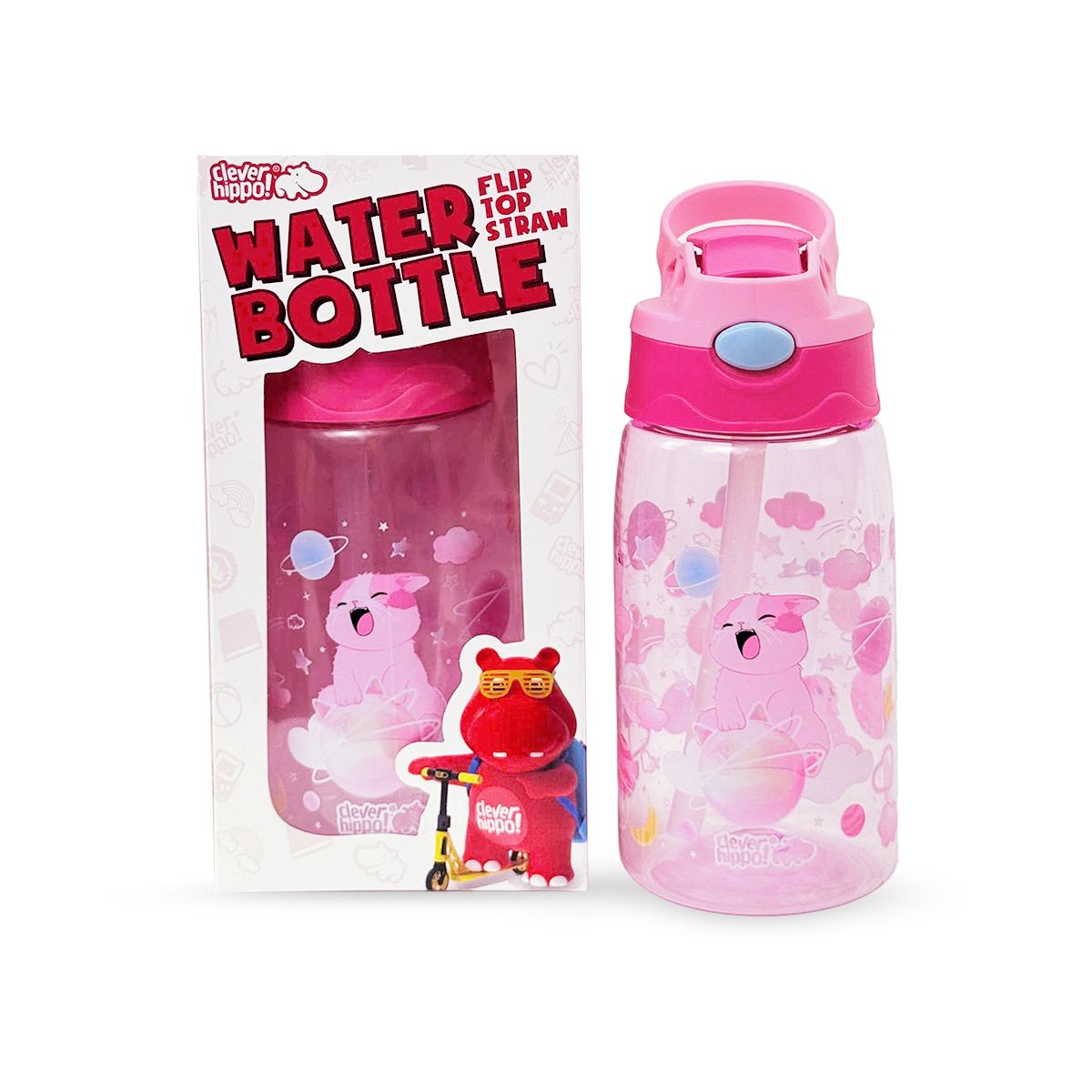 Bình Nước Nhựa Ống Hút Gập Kitty Pinky CLEVER HIPPO WB04/PINK