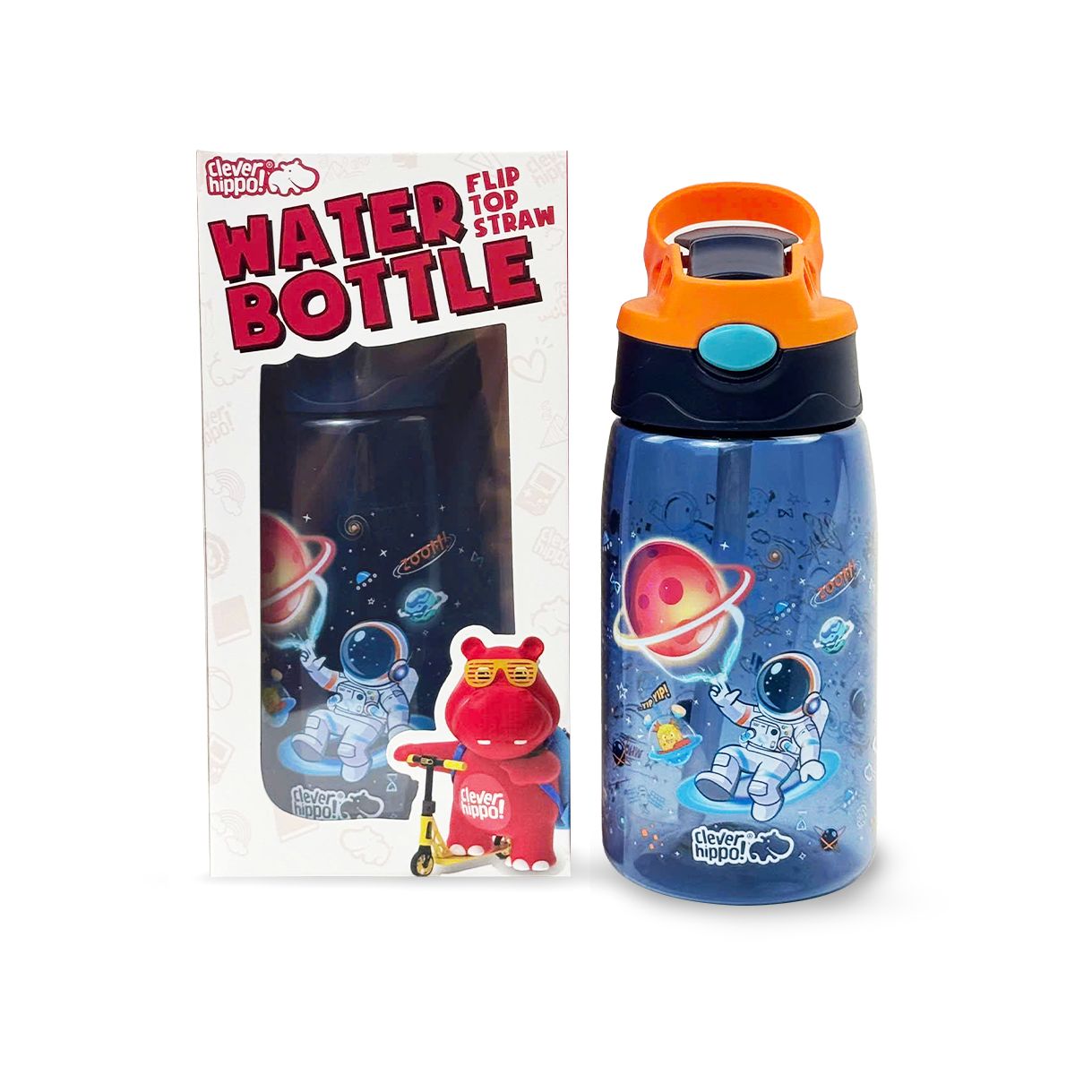Bình Nước Nhựa Ống Hút Gập Space Adventure - Astro CLEVER HIPPO WB04/NAVY