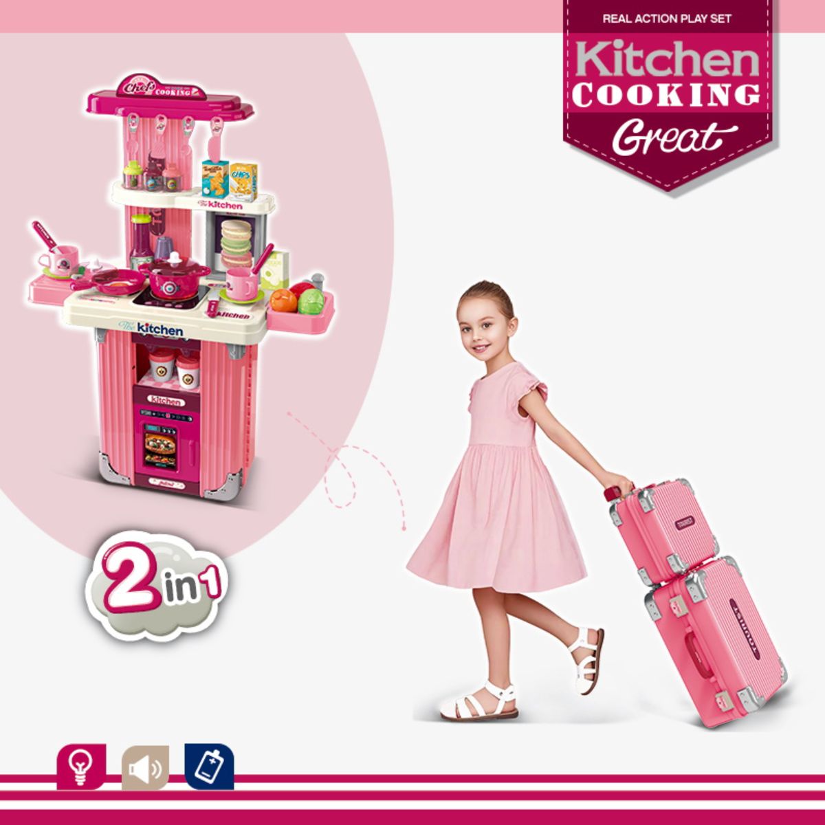 Đồ Chơi Bộ Nhà Bếp Khổng Lồ Combo 2 Vali Hồng SWEET HEART SH0346
