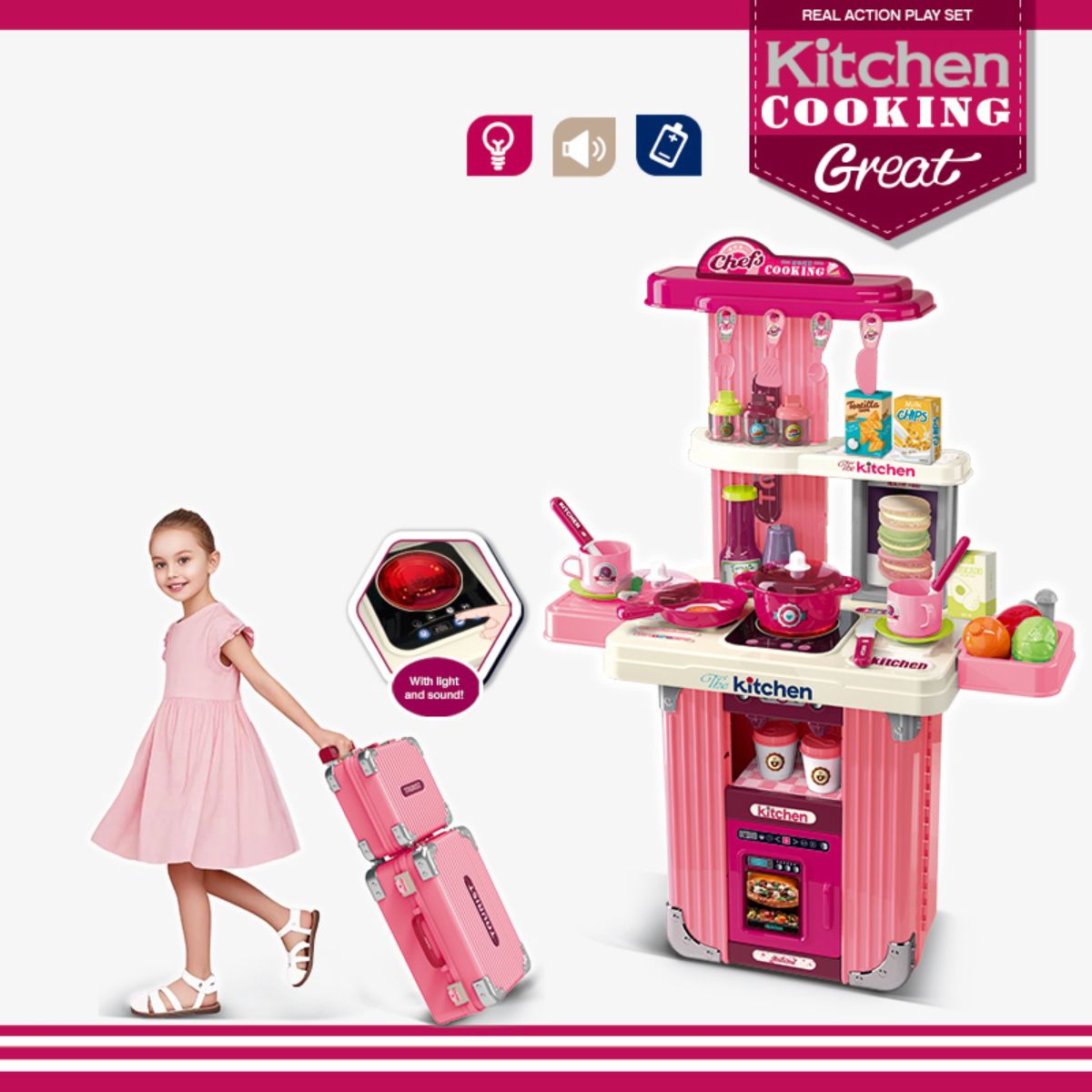 Đồ Chơi Bộ Nhà Bếp Khổng Lồ Combo 2 Vali Hồng SWEET HEART SH0346