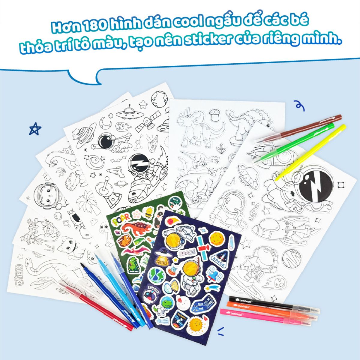 Bộ Sticker Nghệ Thuật Và Bút Marker - Dinosaur & Galaxy CLEVER HIPPO SS02