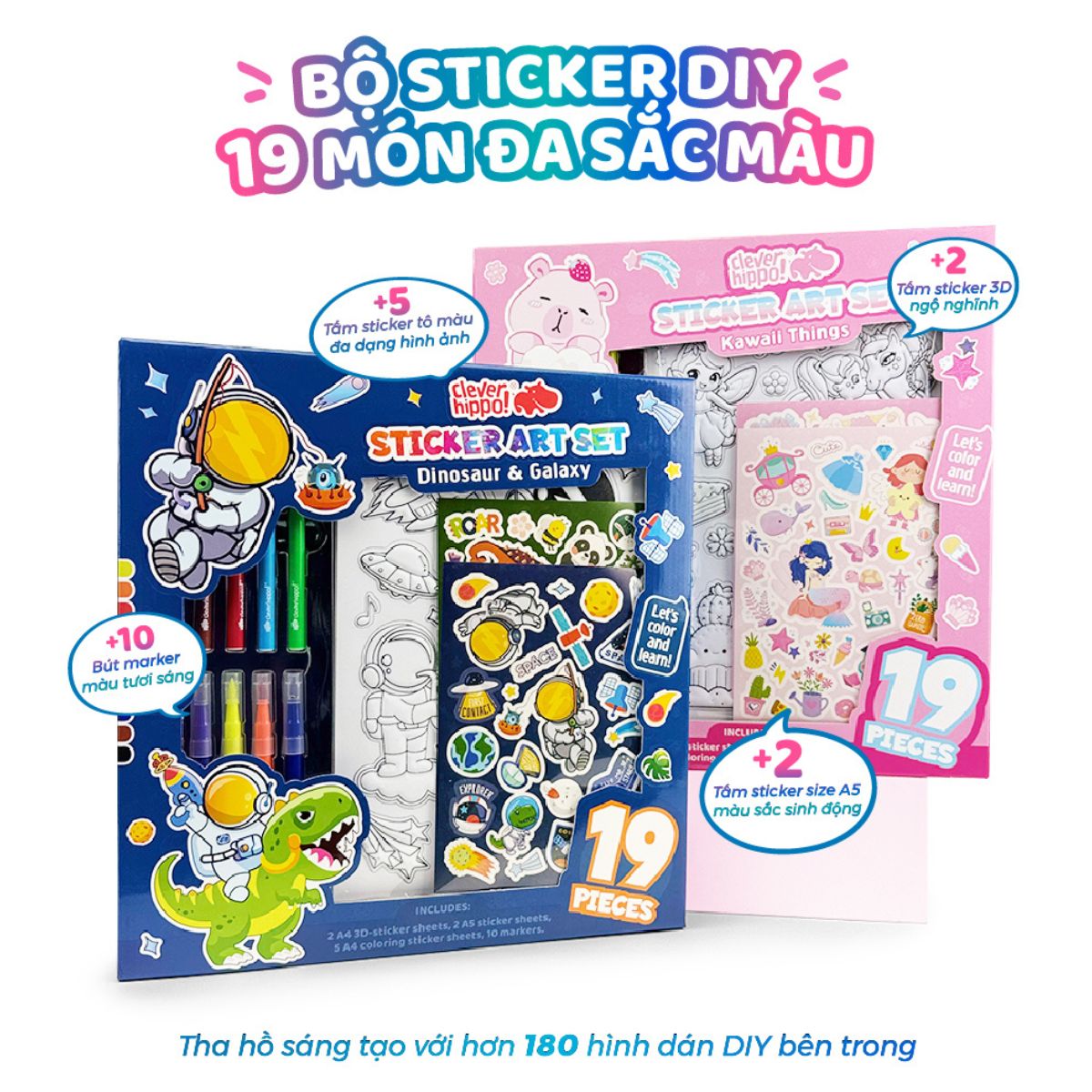 Bộ Sticker Nghệ Thuật Và Bút Marker - Dinosaur & Galaxy CLEVER HIPPO SS02