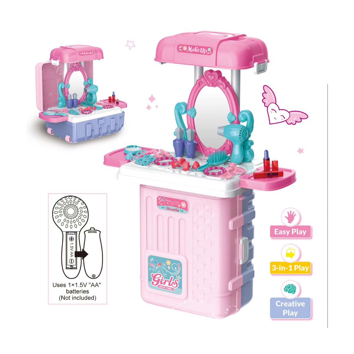 Bộ Trang Điểm Vali Hồng 3 Trong 1 SWEET HEART SH33795