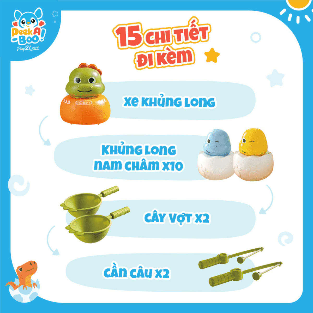 Đồ Chơi Bắt Và Câu Khủng Long 5 Trong 1 Cho Bé PEEK A BOO PAB053