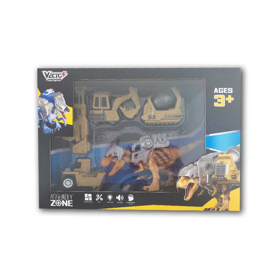 Đồ Chơi Lắp Ráp DIY Xe Công Trình Và Khủng Long T-Rex Có Đèn VECTO VT101C