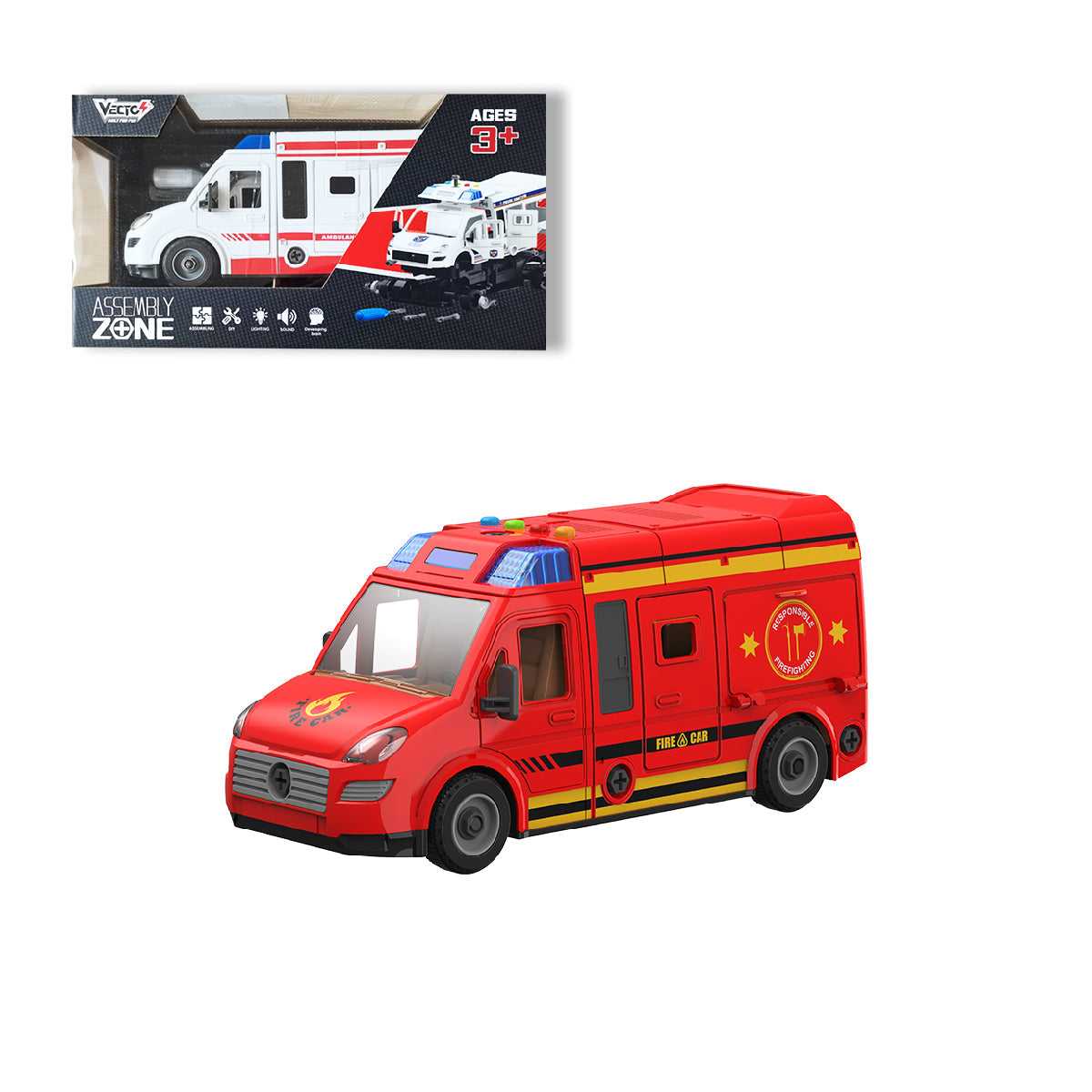 Đồ Chơi Lắp Ráp DIY Xe Van Cứu Hỏa Có Đèn Và Âm Thanh VECTO VT8088B