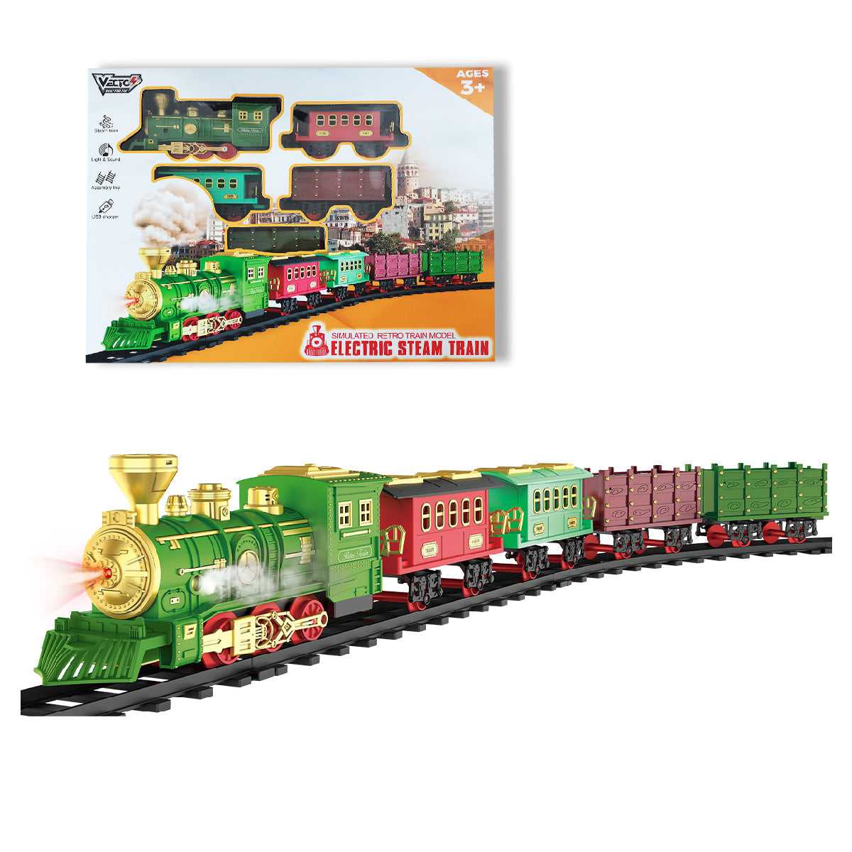 Đồ Chơi Lắp Ráp Đường Ray Và Tàu Hỏa Hơi Nước (Xanh) VECTO VT6995A