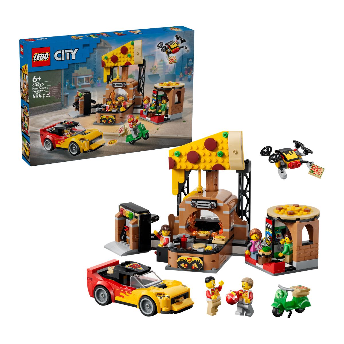 Đồ Chơi Lắp Ráp Quầy Bán Và Bộ Phương Tiện Giao Bánh Pizza LEGO CITY 60496 (494 chi tiết)