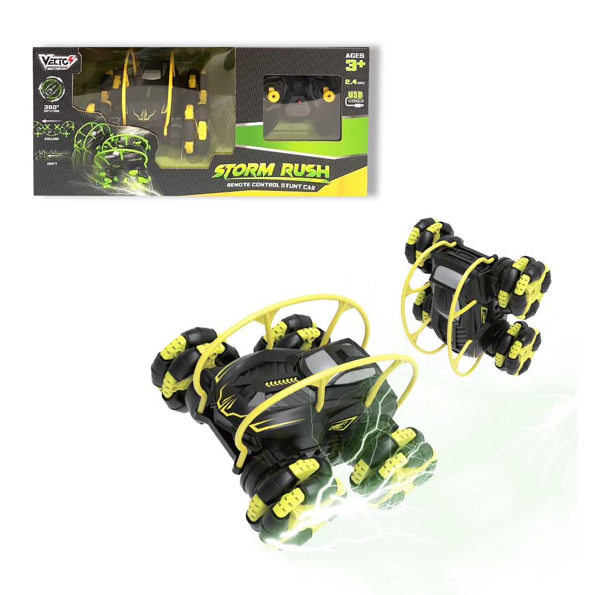 Đồ Chơi Siêu Xe Biểu Diễn Storm Rush Điều Khiển Từ Xa (Vàng) VECTO VT619