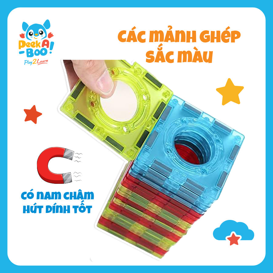 Đồ chơi STEAM xếp hình nam châm với vòng xoay-109 chi tiết PEEK A BOO PAB044