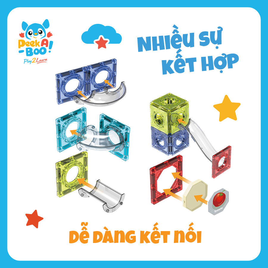 Đồ chơi STEAM xếp hình nam châm với vòng xoay-109 chi tiết PEEK A BOO PAB044