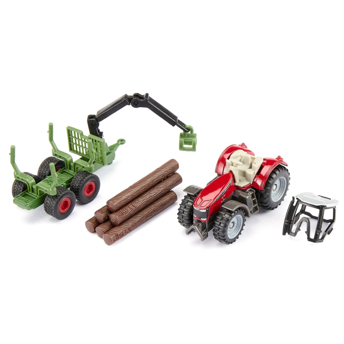 Đồ Chơi Xe Massey Ferguson Kèm Rơ-Moóc Chở Gỗ SIKU 1134