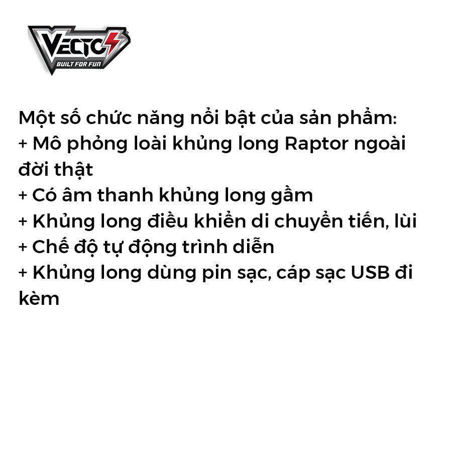 Đồ chơi Khủng long dũng mãnh điều khiển từ xa Raptor VECTO VT402