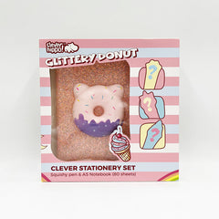 Bộ Đồ Dùng Văn Phòng Phẩm Glittery Donut Hồng CLEVER HIPPO NB1202/PINK