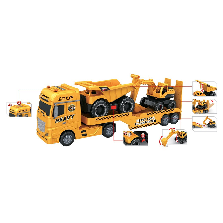 Đồ chơi xe tải chở xe ben và xe xúc có đèn và âm thanh VECTO VT68F