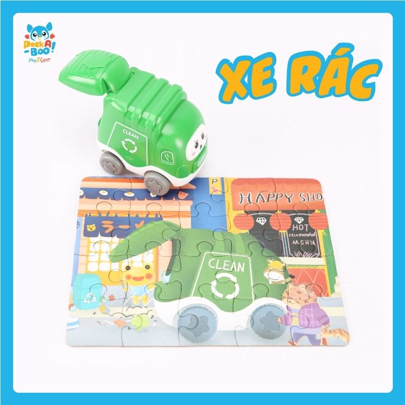 Đồ chơi 6 xe mini kèm xếp hình vui nhộn PEEK A BOO PAB012
