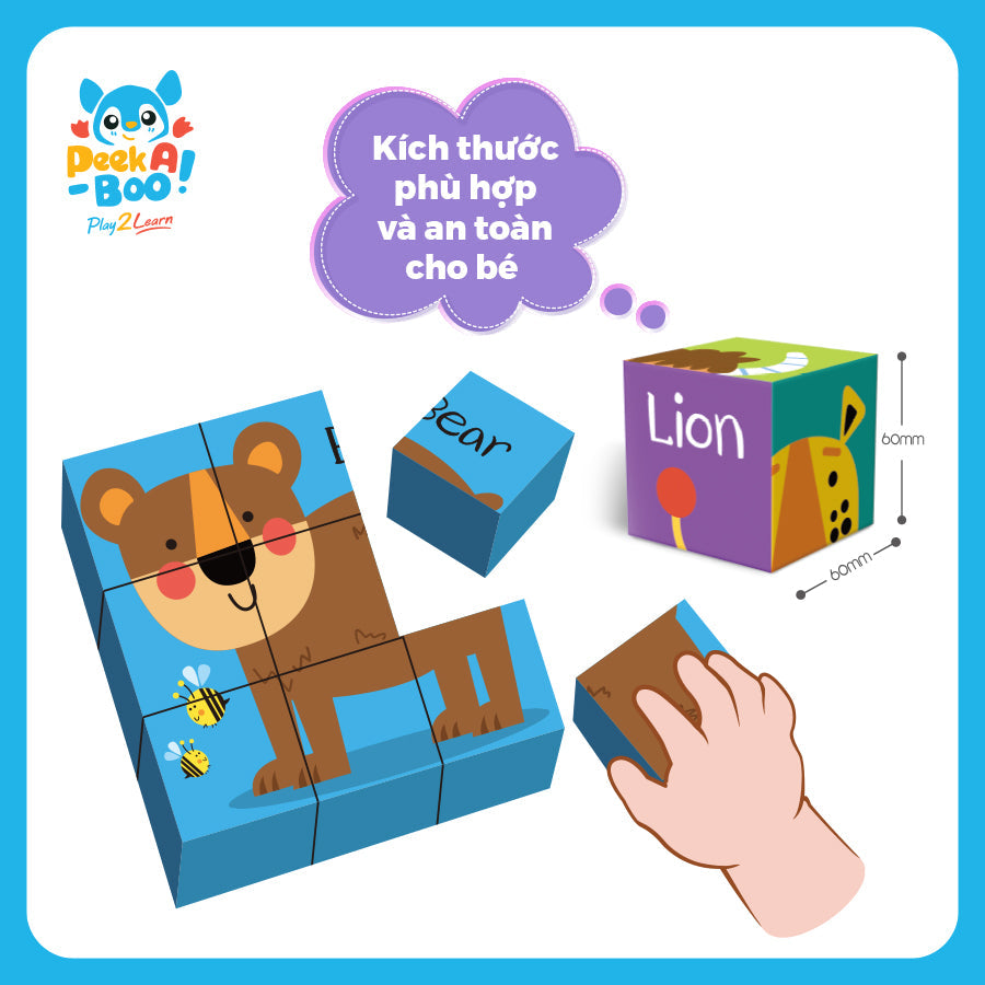 Đồ chơi xếp hình khối 9 chi tiết-Thế giới động vật PEEK A BOO PAB041A