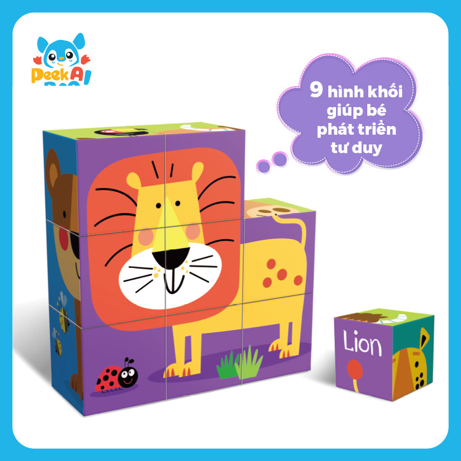 Đồ chơi xếp hình khối 9 chi tiết-Thế giới động vật PEEK A BOO PAB041A