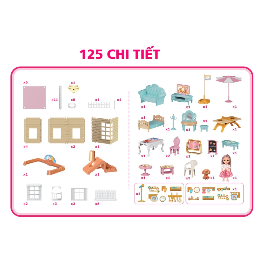 Bộ Ngôi Nhà Búp Bê Khổng Lồ Có Ống Khói SWEET HEART SH668-39A