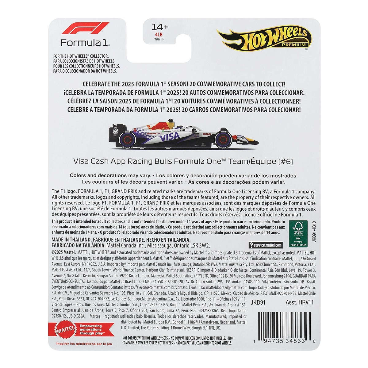 Đồ Chơi Siêu Xe Đua F1 Team VCARB - Tay Đua Số 06 HOT WHEELS JKD91/HRV11