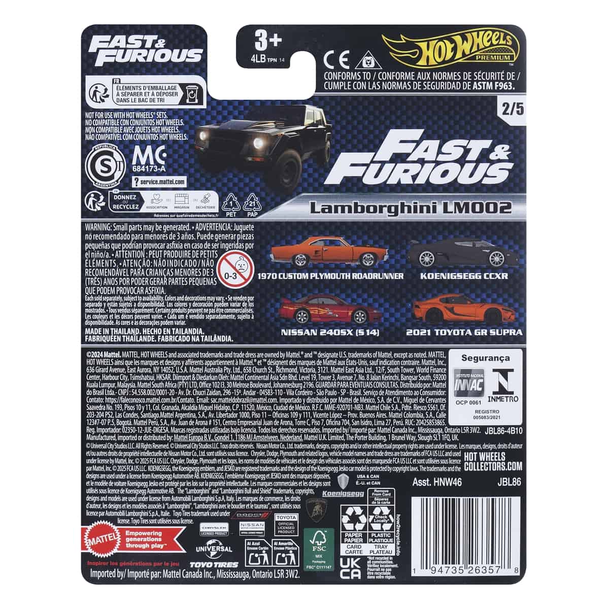 Đồ Chơi Mô Hình Siêu Xe Premium Fast&Furious Lamborghini LM002 HOT WHEELS HNW46