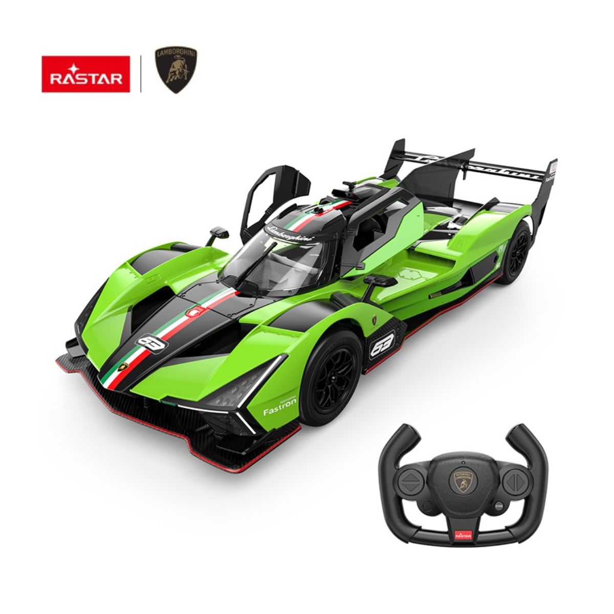 Đồ Chơi Xe Điều Khiển 1:14 Lamborghini SC63 LMDH Mở Được Cửa Xanh Lá RASTAR R10150