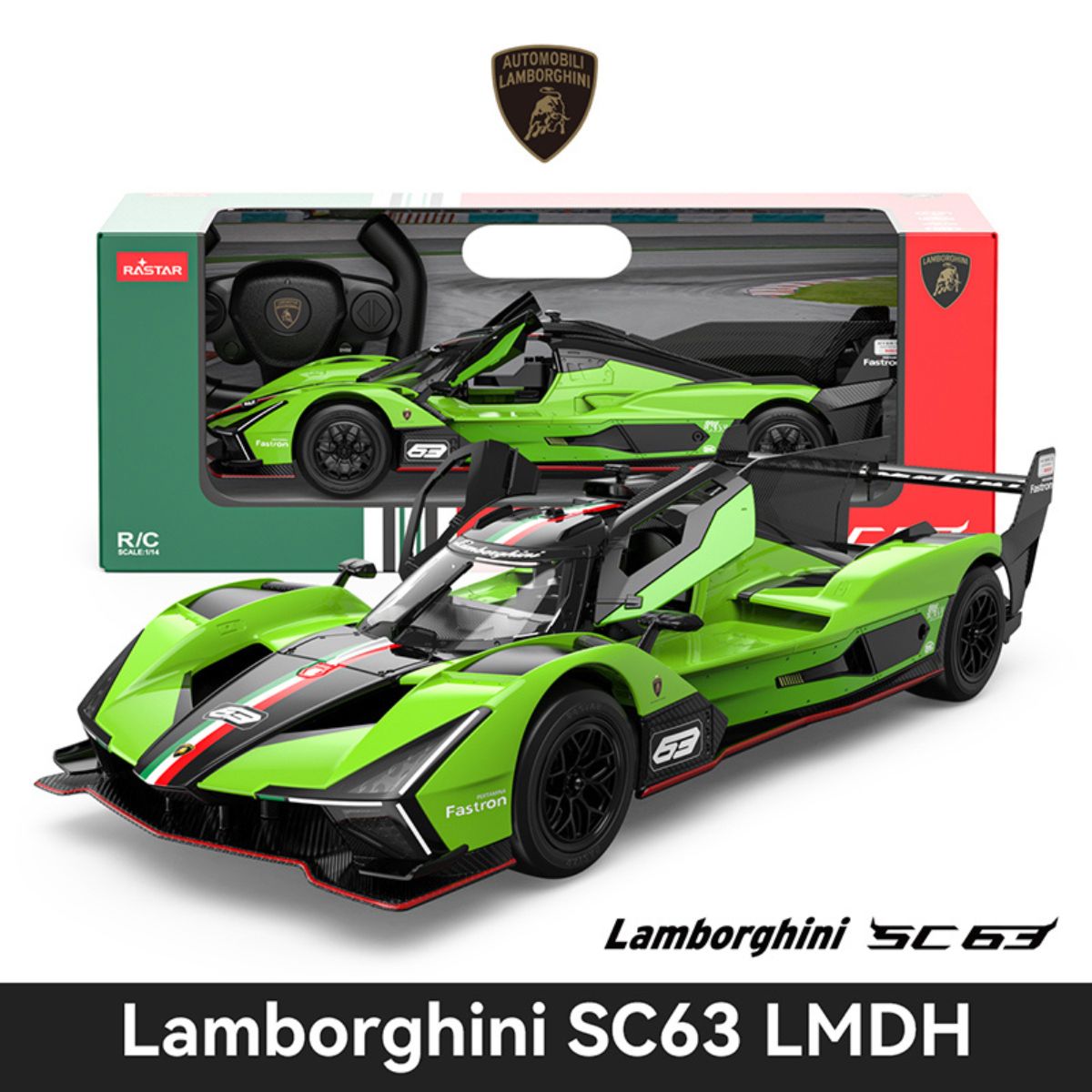 Đồ Chơi Xe Điều Khiển 1:14 Lamborghini SC63 LMDH Mở Được Cửa Xanh Lá RASTAR R10150