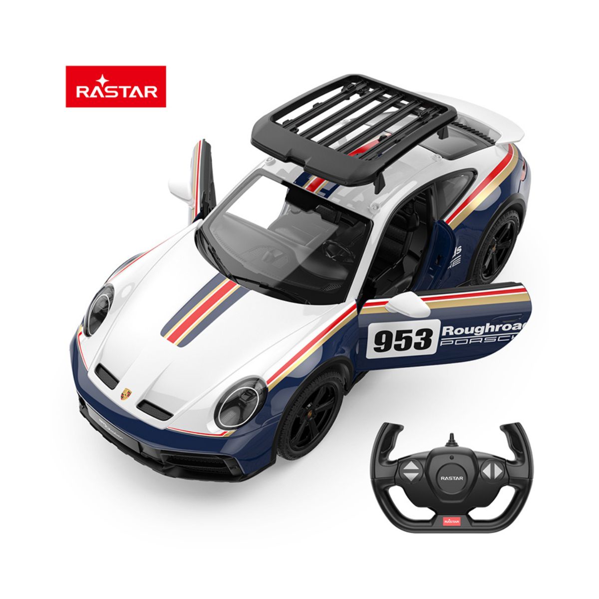 Đồ Chơi Xe Điều Khiển 1:14 Porsche 911 Dakar Performance Mở Được Cửa Xanh Dương RASTAR R10131