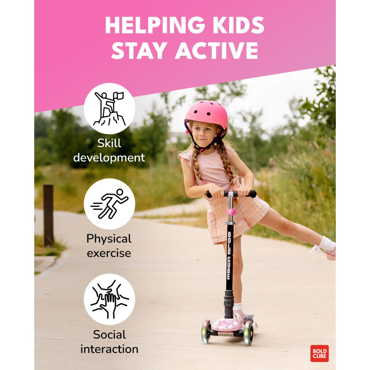 Xe Scooter 3 Bánh Boldcube Lớn Họa Tiết Mèo Hồng SCOOTER SKY027
